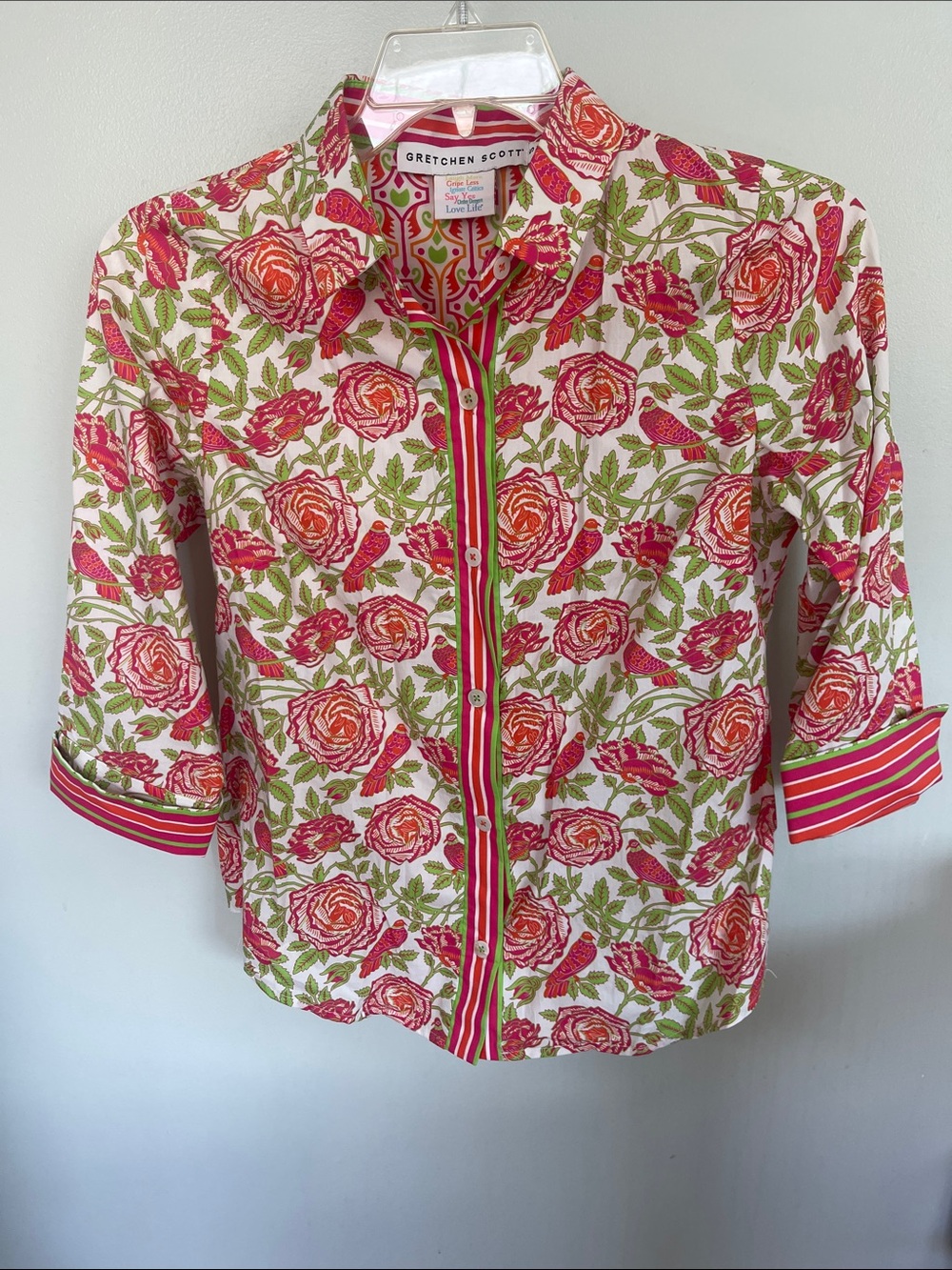 Gretchen Scott Designs Coral Pink Rose Print Button-Down Shirt